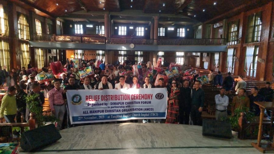 Rev Moses Murry, Chairman, Rev Vangphong Phom, Member, Dr Alem Sangtam, President, All Nagaland Theological College Association (NTCA) and Rev Daniel Shyam with others during the 2 days relief program at Imphal.
